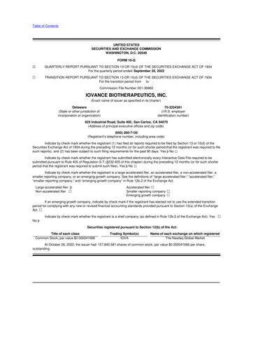 Miniature Iovance Biotherapeutics
 10-Q Rapport trimestriel 2022 