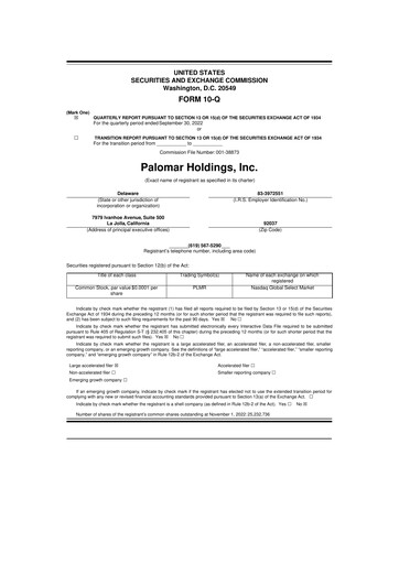Thumbnail Palomar Holdings 10-Q Quarterly Report FY2022 