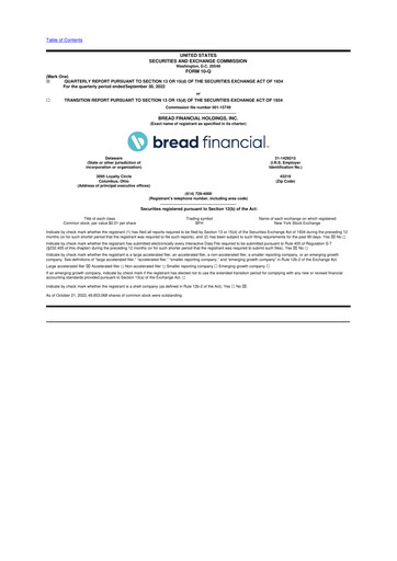 Thumbnail Bread Financial 10-Q Quarterly Report FY 