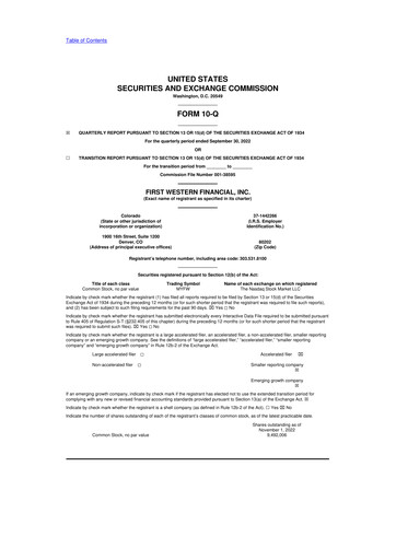 Thumbnail First Western Financial 10-Q Quarterly Report FY2022 