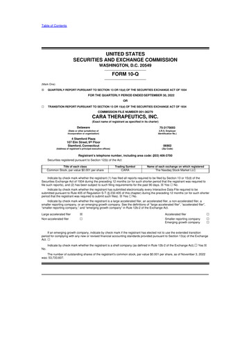 Thumbnail Cara Therapeutics
 10-Q Quarterly Report FY2022 