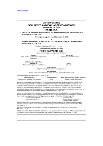 Thumbnail First Hawaiian Bank
 10-Q Quarterly Report FY2022 