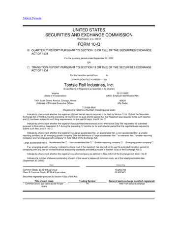 Thumbnail Tootsie Roll Industries
 10-Q Quarterly Report FY2022 