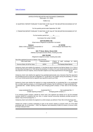 Miniature QCR Holdings
 10-Q Rapport trimestriel 2022 