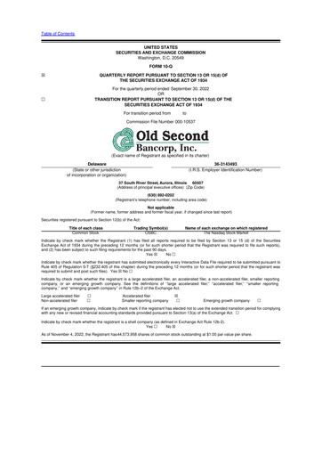 Vorschaubild Old Second Bancorp 10-Q Quartalsbericht 2022 