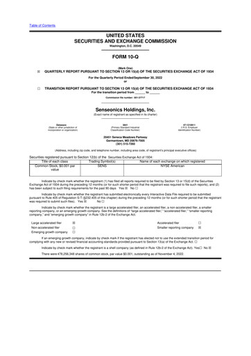 Vorschaubild Senseonics Holdings
 10-Q Quartalsbericht 2022 
