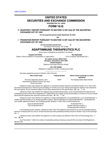 Vorschaubild Adaptimmune Therapeutics 10-Q Quartalsbericht 2022 