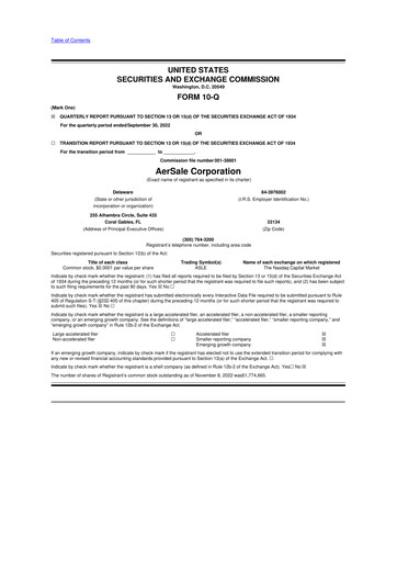Vorschaubild AerSale 10-Q Quartalsbericht 2022 
