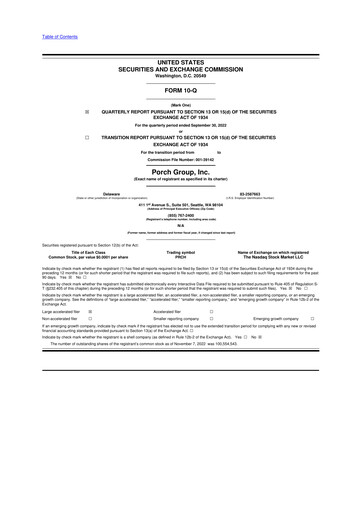 Thumbnail Porch Group 10-Q Quarterly Report FY2022 