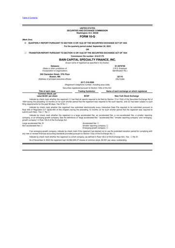 Vorschaubild Bain Capital Specialty Finance
 10-Q Quartalsbericht 2022 