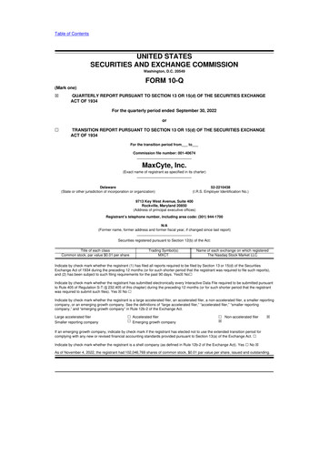 Miniature MaxCyte 10-Q Rapport trimestriel  