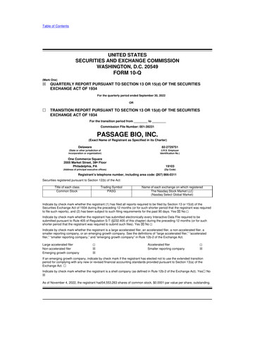 Thumbnail Passage Bio 10-Q Quarterly Report FY2022 