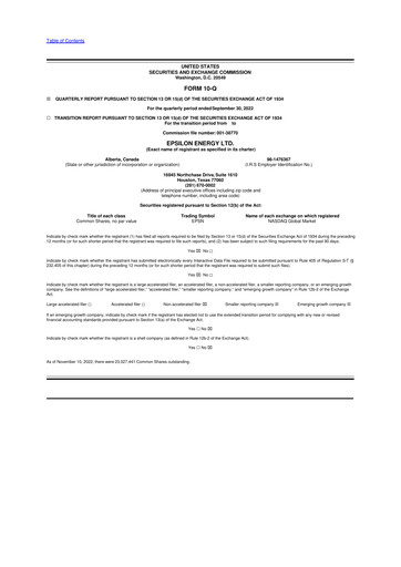 Vorschaubild Epsilon Energy 10-Q Quartalsbericht 2022 