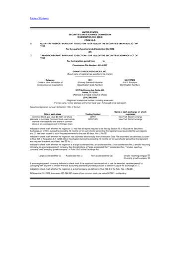 Thumbnail Granite Ridge Resources 10-Q Quarterly Report FY2022 