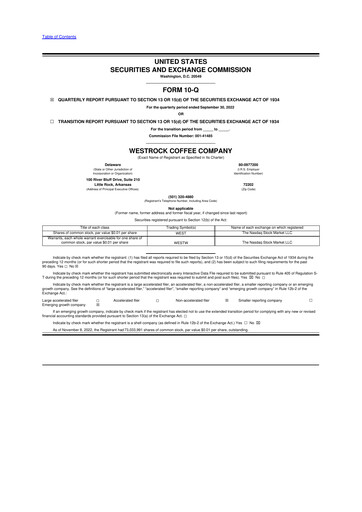 Vorschaubild Westrock Coffee 10-Q Quartalsbericht 2022 