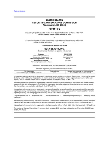 Thumbnail ULTA Beauty
 10-Q Quarterly Report FY2022 