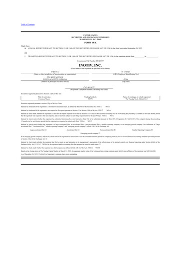 Vorschaubild Inotiv 10-K Jahresbericht 2022