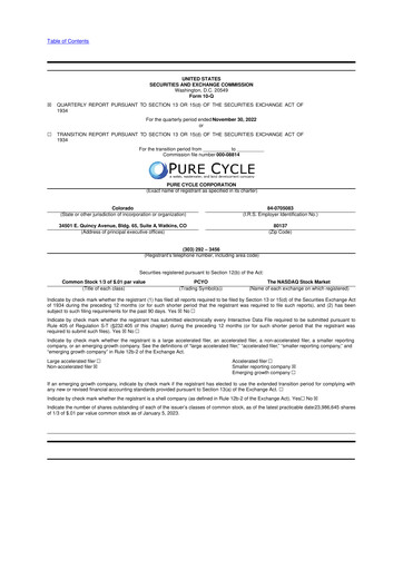 Thumbnail Pure Cycle (water) 10-Q Quarterly Report FY2023 
