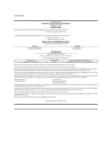 Thumbnail Mullen Automotive 10-K Annual Report 2022