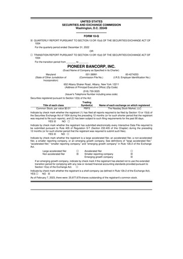 Thumbnail Pioneer Bancorp 10-Q Quarterly Report FY2023 
