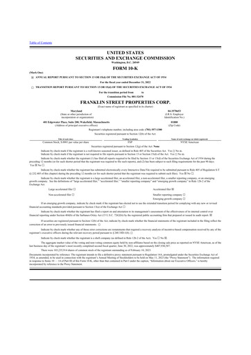 Thumbnail Franklin Street Properties 10-K Annual Report 2022