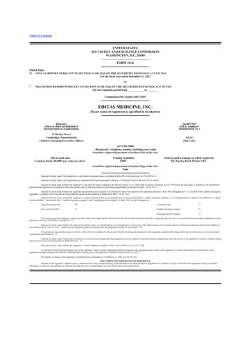 Miniature Editas Medicine
 10-K Rapport annuel 2022