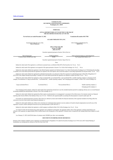 Miniature Aclaris Therapeutics 10-K Rapport annuel 2022