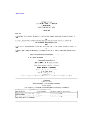 Thumbnail Ardagh Metal Packaging 20-F Annual Report 2022