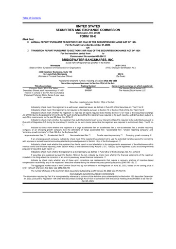 Thumbnail Bridgewater Bancshares 10-K Annual Report 2022