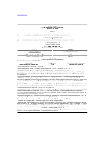 Vorschaubild Latham Group 10-K Jahresbericht 2022