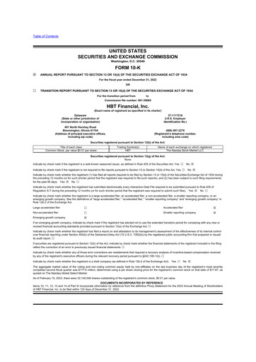 Thumbnail HBT Financial 10-K Annual Report 2022