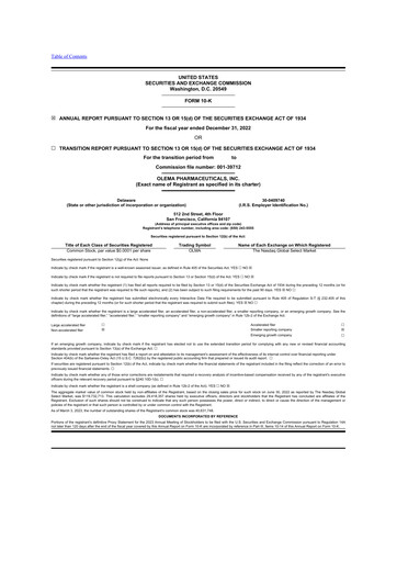 Vorschaubild Olema Pharmaceuticals 10-K Jahresbericht 2022