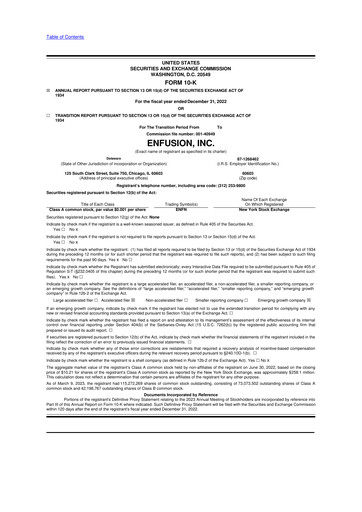 Miniature Enfusion 10-K Rapport annuel 2022