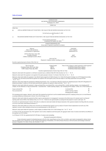 Thumbnail Ramaco Resources
 10-K Annual Report 2022