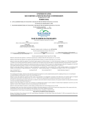 Thumbnail Bar Harbor Bankshares

 10-K Annual Report 2022