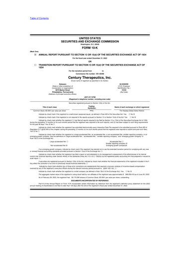 Miniature Century Therapeutics 10-K Rapport annuel 2022