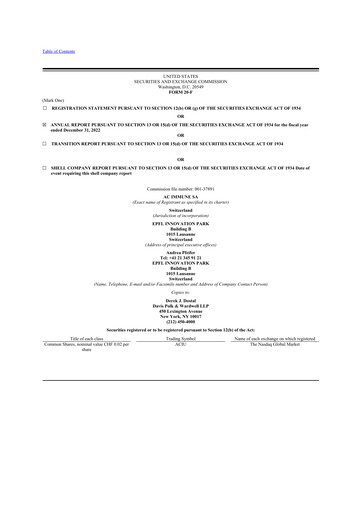 Thumbnail AC Immune 20-F Annual Report 2022