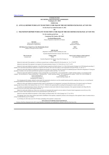 Thumbnail Territorial Bancorp
 10-K Annual Report 2022