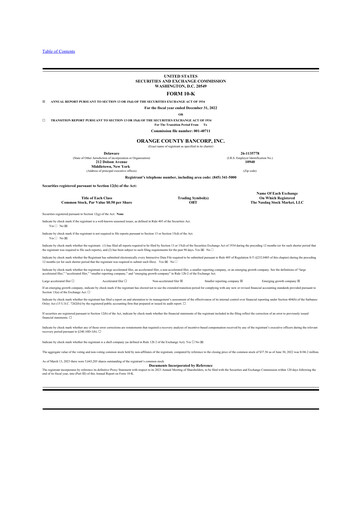 Miniature Orange County Bancorp 10-K Rapport annuel 2022