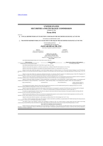 Miniature Jaguar Health 10-K Rapport annuel 2022