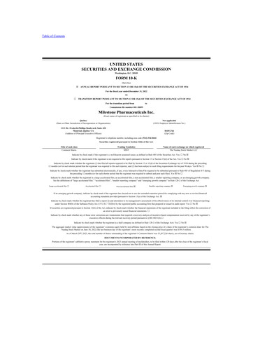 Thumbnail Milestone Pharmaceuticals
 10-K Annual Report 2022