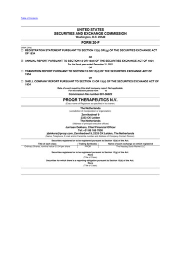 Thumbnail ProQR Therapeutics 20-F Annual Report 2022