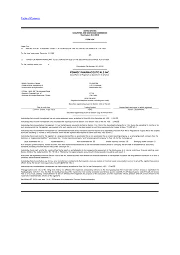 Miniature Fennec Pharmaceuticals 10-K Rapport annuel 2022