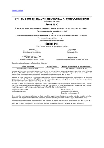 Miniature Stride (K12 Education)
 10-Q Rapport trimestriel 2023 