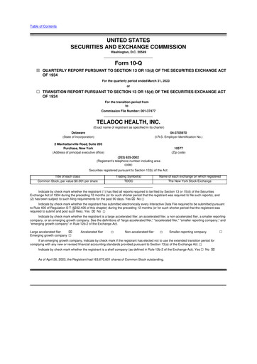 Vorschaubild Teladoc Health
 10-Q Quartalsbericht 2023 