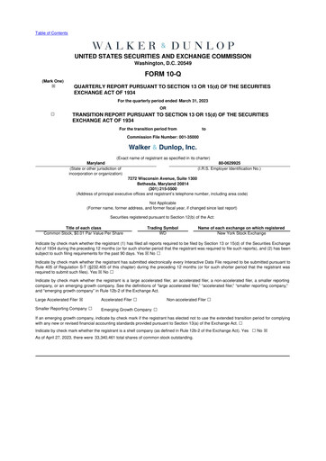 Miniature Walker & Dunlop

 10-Q Rapport trimestriel 2023 