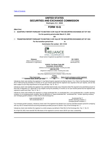 Thumbnail Reliance


 10-Q Quarterly Report FY2023 