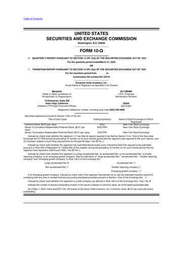 Thumbnail Sunstone Hotel Investors
 10-Q Quarterly Report FY2023 