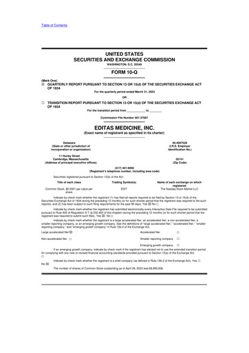 Miniature Editas Medicine
 10-Q Rapport trimestriel 2023 