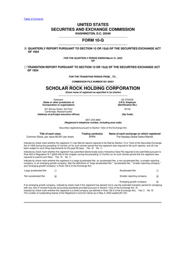 Thumbnail Scholar Rock Holding 10-Q Quarterly Report FY2023 